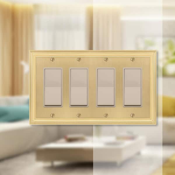 Hallcrest 4 Gang Rocker Metal Wall Plate - Satin Brass