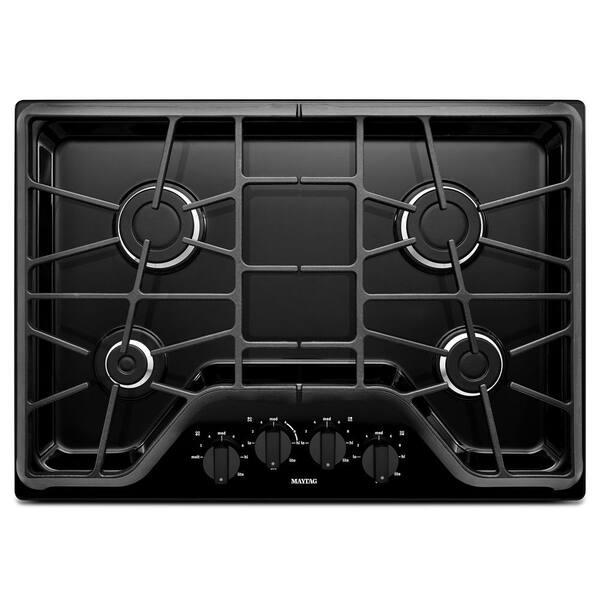 Maytag 30 in. Gas Cooktop in Black with 4-Burners including 15000-BTU Power Burner