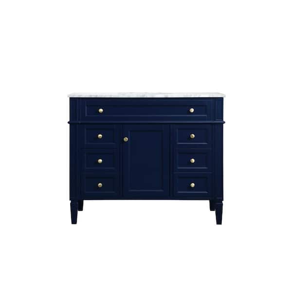 Unbranded Timeless Home 42 in. W Single Bath Vanity in Blue with Marble Vanity Top in Carrara with White Basin