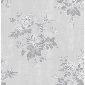 Ashley Stark Grey Rosecliff Flower Vinyl Peel and Stick Wallpaper