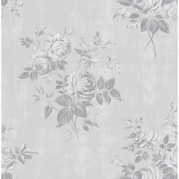 NuWallpaper Ashley Stark Grey Rosecliff Floral Peel and Stick Wallpaper Sample