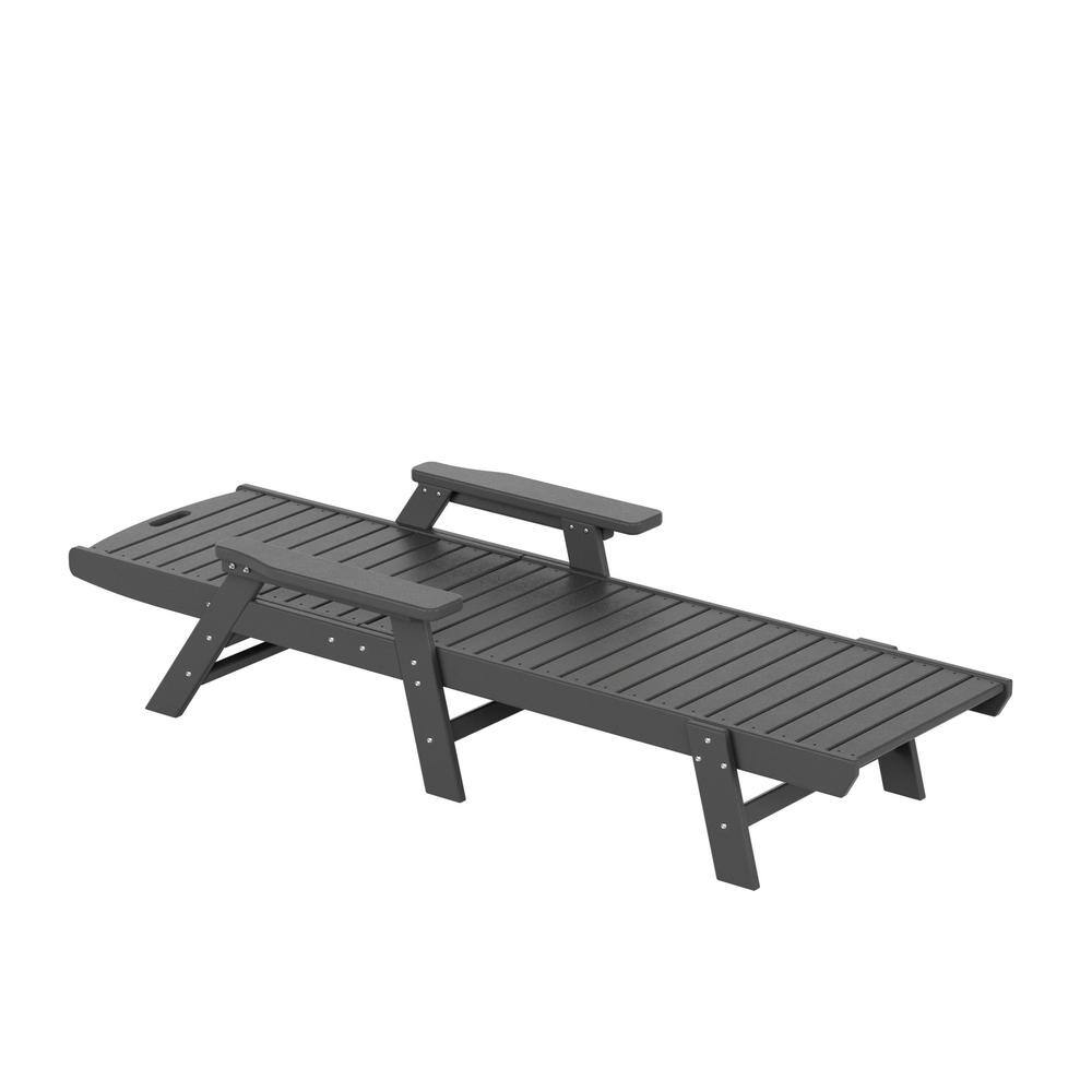 Gray 78" HDPE Adjustable Outdoor Chaise Lounge with Arms