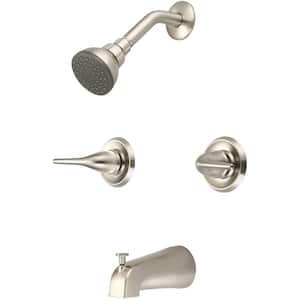 Double Lever Handle 1-Spray Tub and Shower Faucet Valve Included Set in Brushed Nickel