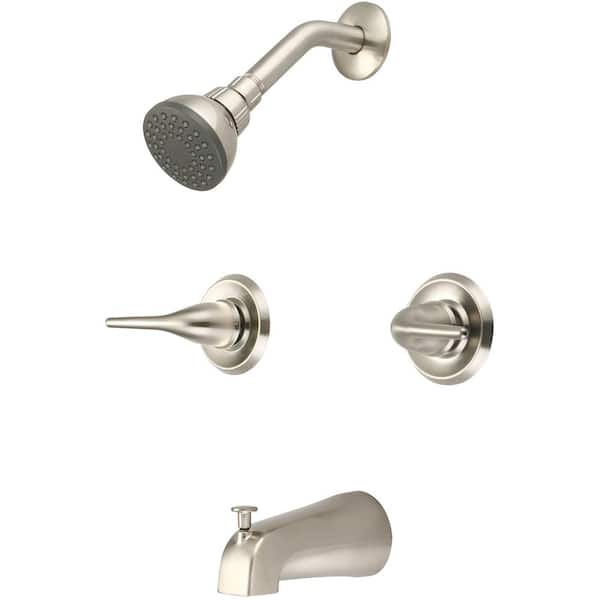 OLYMPIA Double Lever Handle 1-Spray Tub and Shower Faucet Valve Included Set in Brushed Nickel