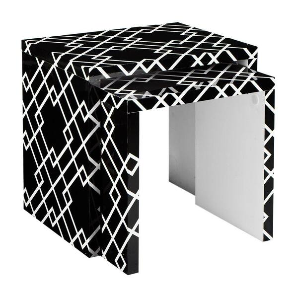 Unbranded Loft Black Patterned 24 in. W Nesting Tables (2-Piece)