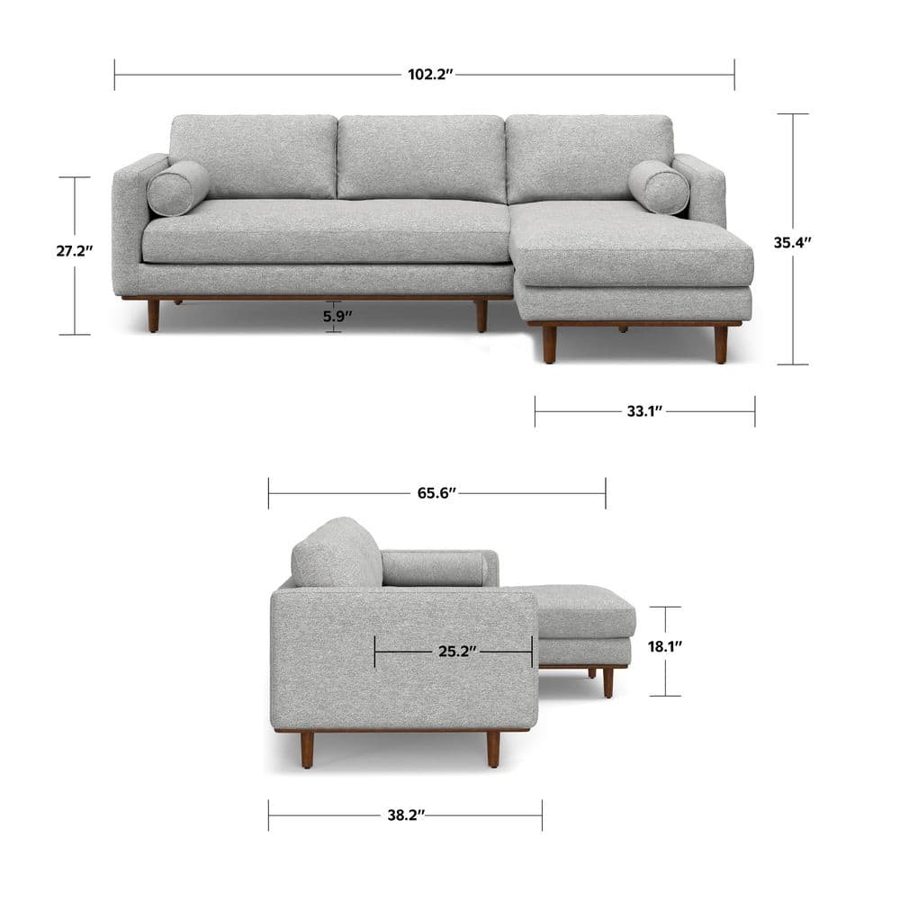 Mist Grey Woven-Blend Fabric Right Sectional Sofa with Chaise