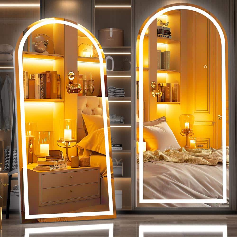 36 in. W x 83 in. H Black Frame Arch LED Full-Length Mirror, Adjustable Bri