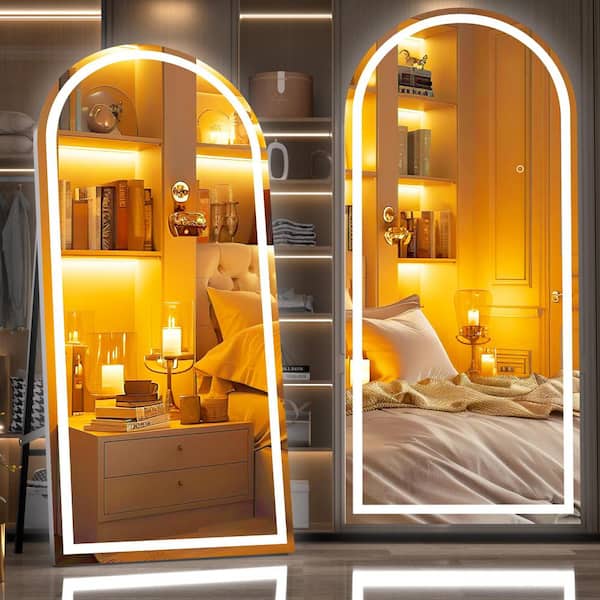 Hasipu 36 in. W x 83 in. H Black Frame Arch LED Full-Length Mirror, Adjustable Brightness and Colors, Tempered Glass