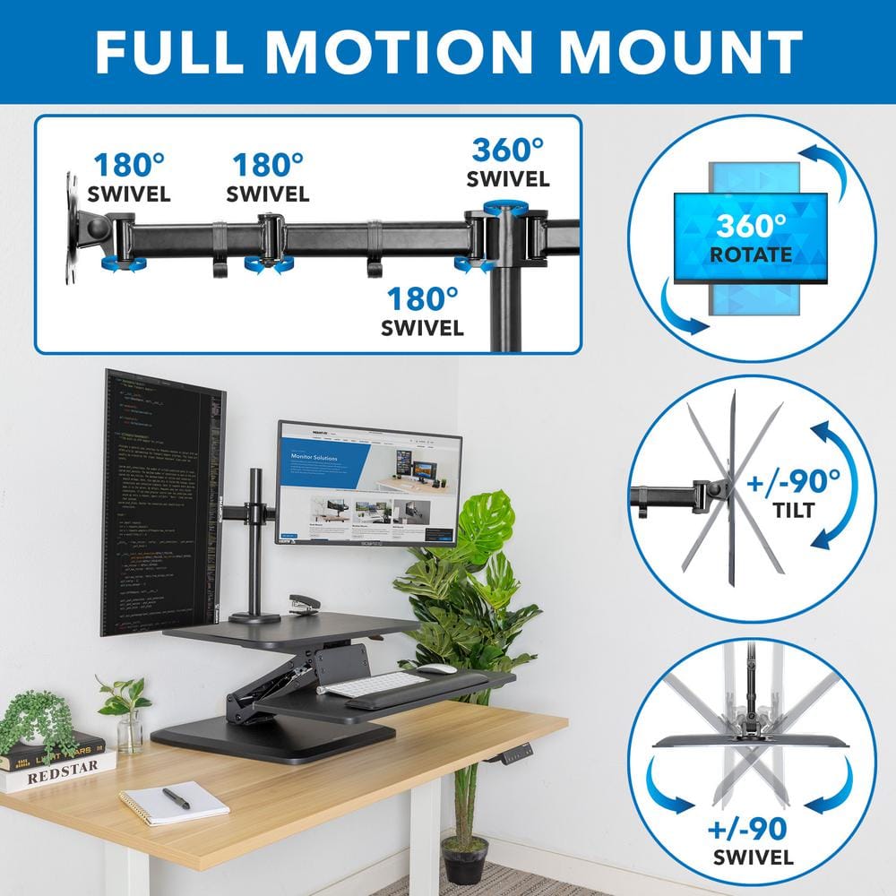 ErgoFlex 29" Compact Height Adjustable Dual Monitor Standing Desk Converter