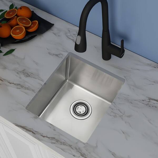 15 Inch Undermount Single Bowl Kitchen Sink – 16 Gauge Stainless Steel, Brushed Nickel Finish, 15" X 17" X 10", With Roll-Up Rack, Bottom Grid, Drain Cover & Accessories