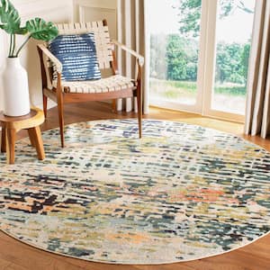 Madison Beige/Navy 5 ft. x 5 ft. Geometric Abstract Round Area Rug