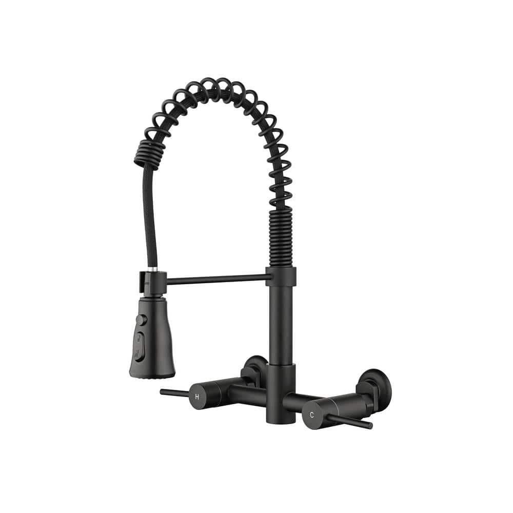 Lukvuzo Double Handle Bridge Kitchen Faucet with Pull Down Nozzle in