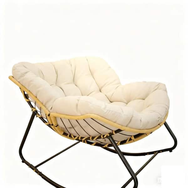 Unbranded Modern Wicker Outdoor Rocking Chair, with Soft Beige Cushions Perfect for Poolside Garden Balcony