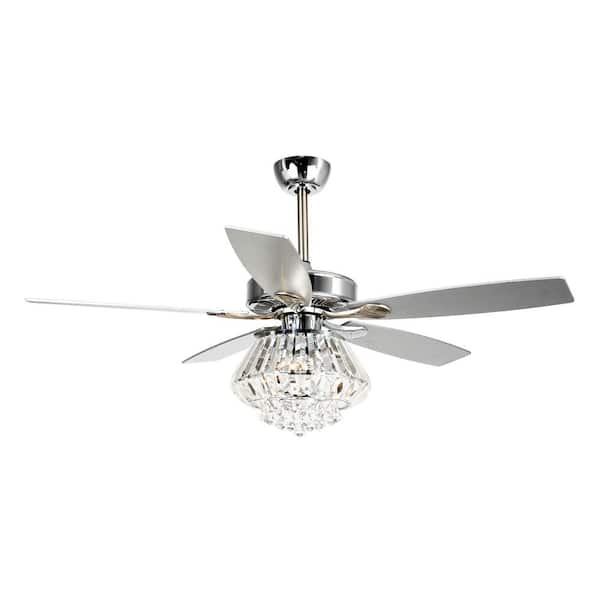 Parrot Uncle Zuniga 52 In Indoor Chrome Downrod Mount Crystal Chandelier Ceiling Fan With Light And Remote Control F6222a110v The Home Depot - Crystal Chandelier Ceiling Fan Home Depot