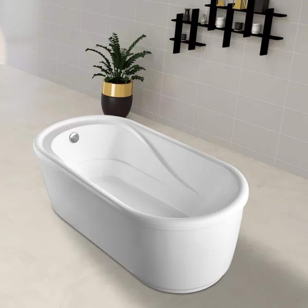 59-Inch White Acrylic Freestanding Soaking Bathtub