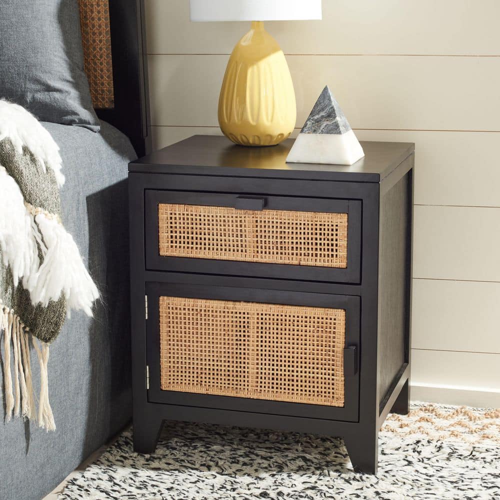 SAFAVIEH Devon Black/Natural 1-Drawer Nightstand NST4002D - The