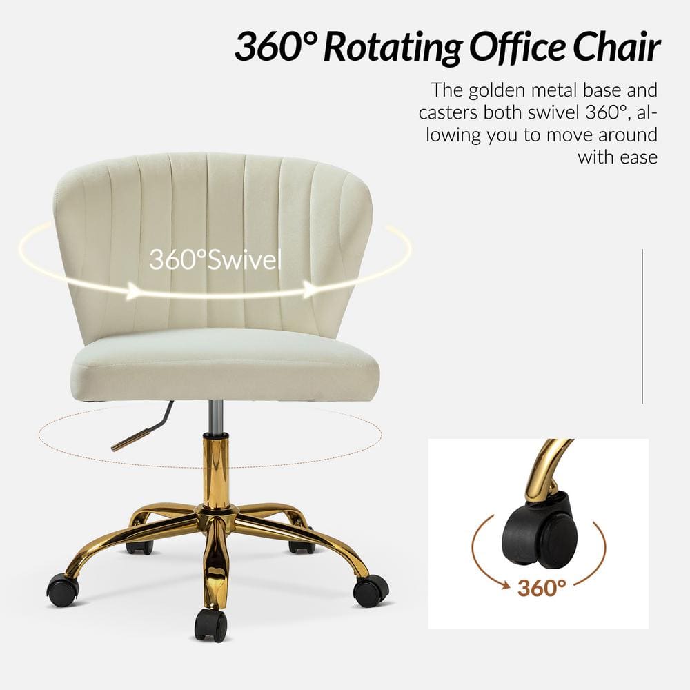 Ivory Adjustable Swivel Task Chair with Gold Metal Base