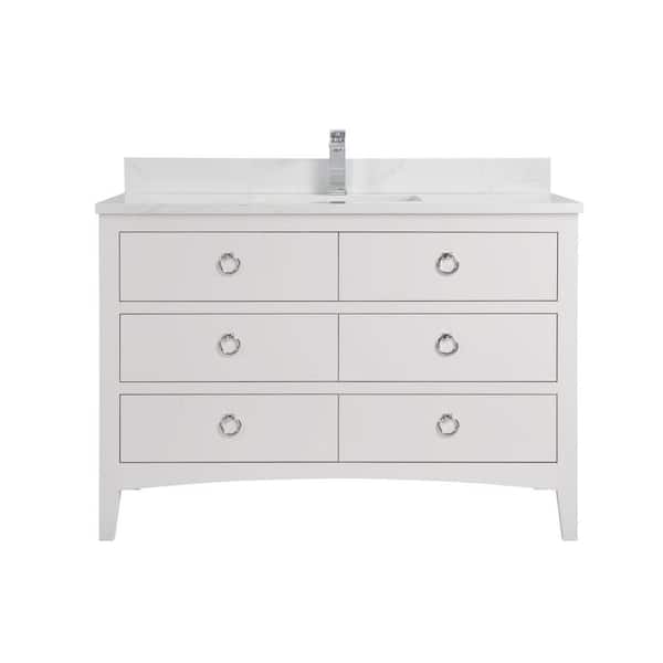 Legion Furniture French Contemporary Series 48 in. 1 Freestanding White Bath Vanity with White Artificial Stone Top Assembled Bath Vanity
