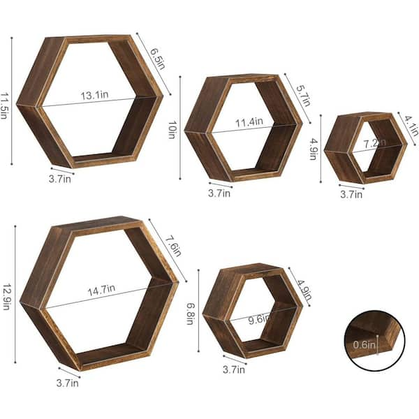  Full Measure Products Wooden Hexagon Shelves for Wall