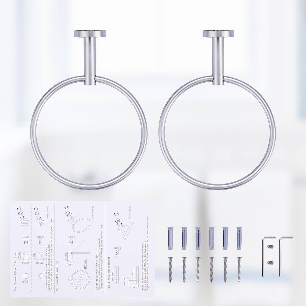 Brushed Nickel Double Wall Mounted Circular Towel Ring Set