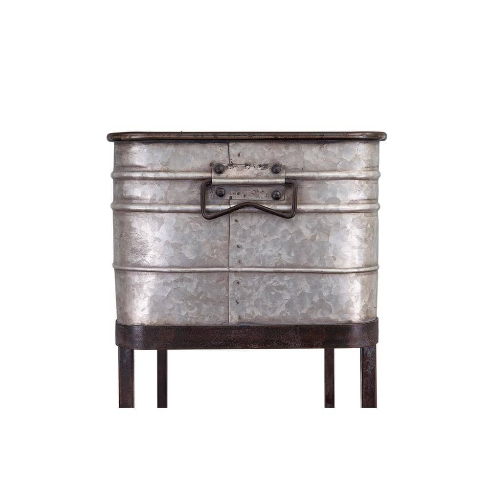Galvanized Silver and Black Metal Planter Tub on Casters