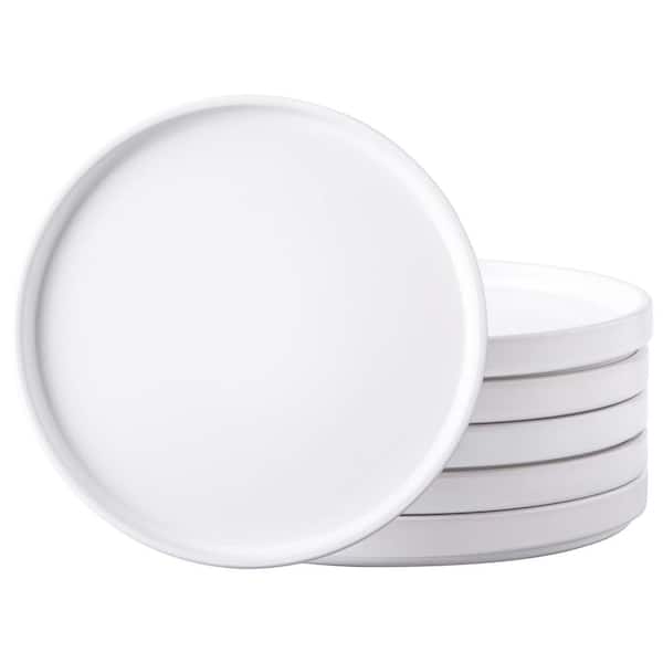 6-Piece 10 in. Matte White Ceramic Stoneware Dinner Plates Set Microwave Dishwasher Safe Scratch-Resist