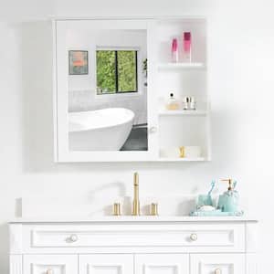 34 in. W x 30 in. H Medium Rectangular White Wood Frame Surface Mount Medicine Cabinet with Mirror
