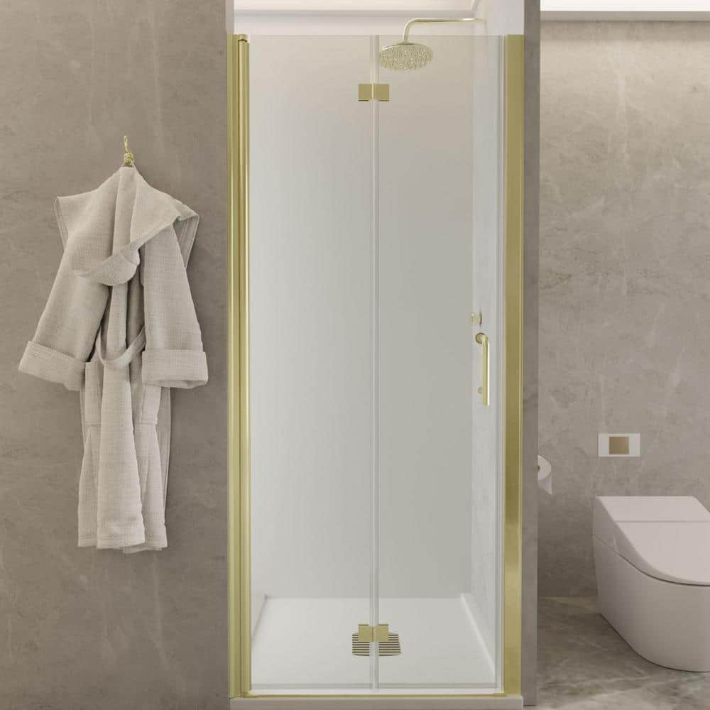 ES-DIY 32-33 in. W x 72 in. H Bi-Fold Frameless Shower Door in Brushed Gold with Clear Glass