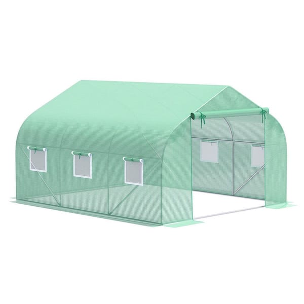 11.5 ft. W x 9.8 ft. D x 6.6 ft. H Outdoor Walk-in Greenhouse with Roll-Up Windows, Zippered Door, PE Cover in Green