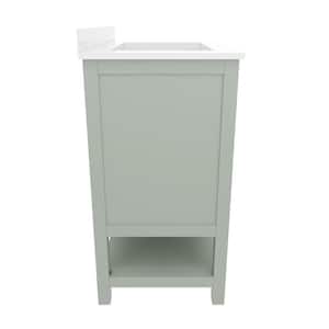 Vega 36 in. Sage Green Bathroom Vanity w/ Sink, Storage Cabinet, Open Shelf, White Carrara Marble Stone Countertop