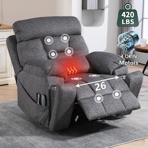 Top-tier Flagship Oversized 4 OKIN Motors Fabric Recliner Lift Sofa 2 Remote Controls, Pillow and 2 Cup Holder - Grey