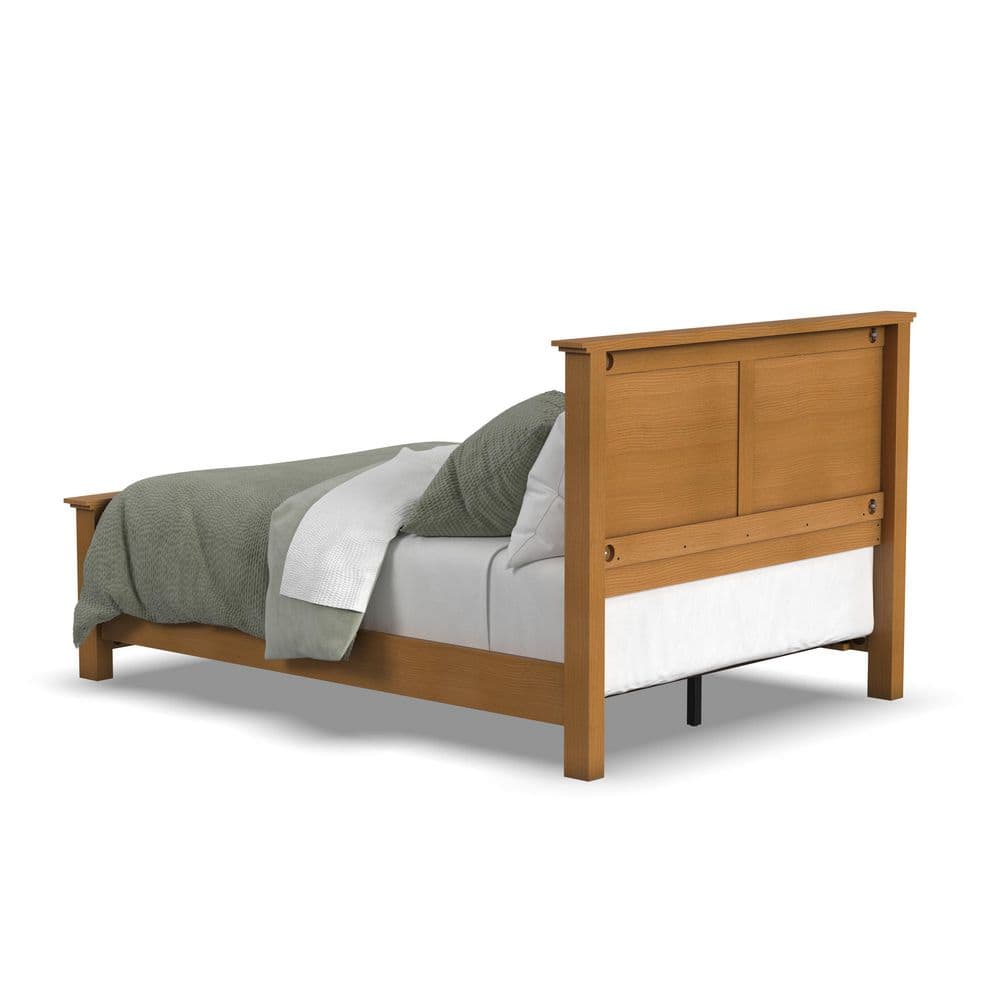 Oak Park Light Brown Queen Wood Panel Bed with Slats