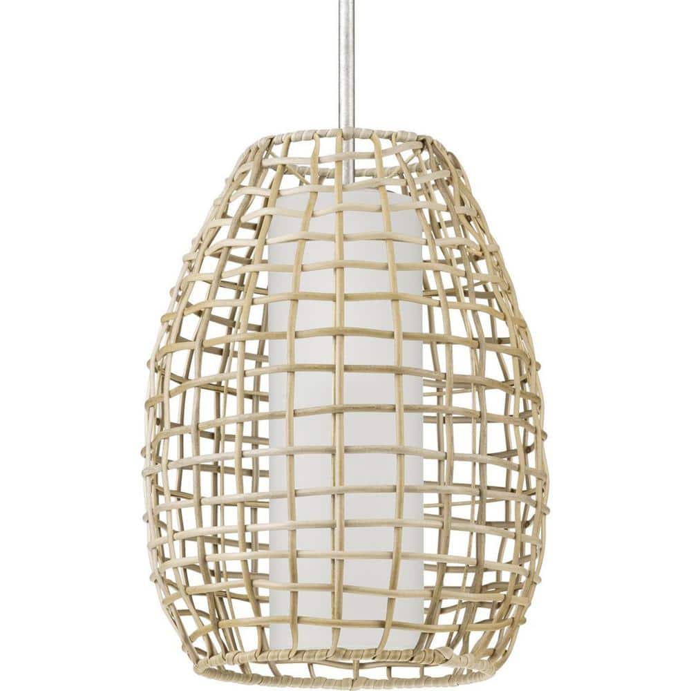 Galvanized Coastal Rattan and Glass Outdoor Pendant Light