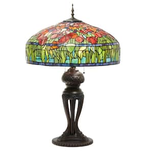 Esme 33.25 in. Antique Bronze and Multi-Color Tiffany-Style Tulip Stained Glass Table Lamp
