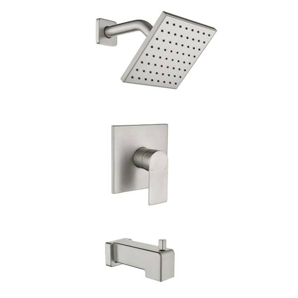 FORCLOVER Single Handle 1-Spray Tub and Shower Faucet 1.8 GPM with 6 in. Shower Head in Brushed Nickel Valve Included
