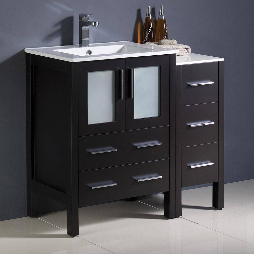 Espresso Engineered Wood Single Sink Vanity with Ceramic Top