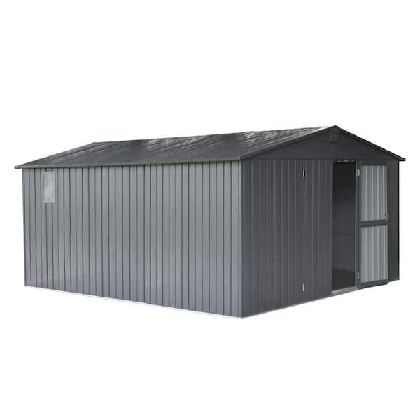 11 ft. W x 13 ft. D Metal Outdoor Storage Shed with Lockable Double Doors, Windows and Vents in Dark Gray (143 sq. ft. )