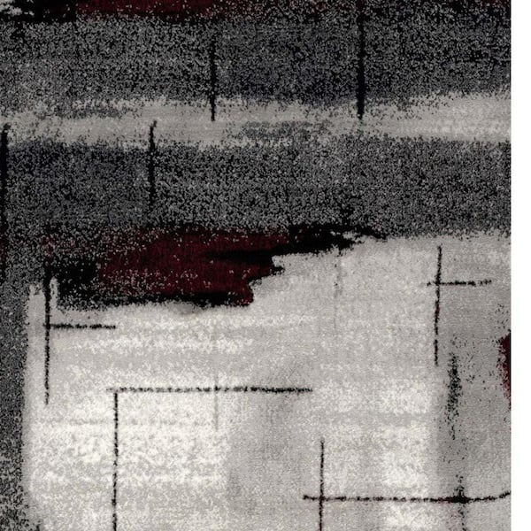Gray and Red 2 ft. x 3 ft. Abstract Area Rug