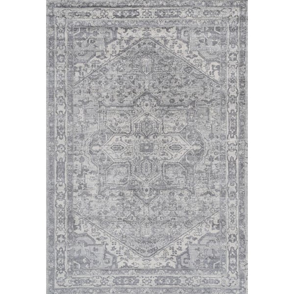 Modern Persian Vintage Medallion Light Gray/Ivory 8 ft. x 10 ft. Area Rug