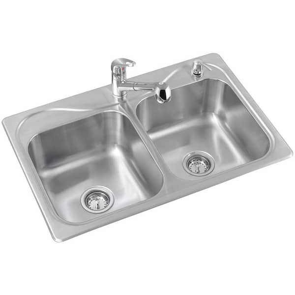 STERLING Southaven Drop-In Stainless Steel 33 in. 2-Hole Double Bowl Kitchen Sink with Pull-Out Sink Faucet and Soap Dispenser
