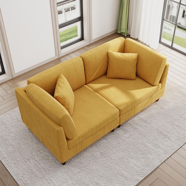 Uixe 74.7 in. Modern Straight Arm Corduroy Upholstered Rectangle 2-Seater Sofa in. Orange
