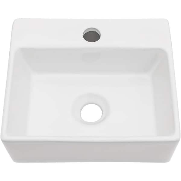 Sarlai 13.2 in. White Ceramic Rectangular Wall-Mounted Bath Vessel Sink Single Bowl Basin without Faucet and Pop-Up Drain