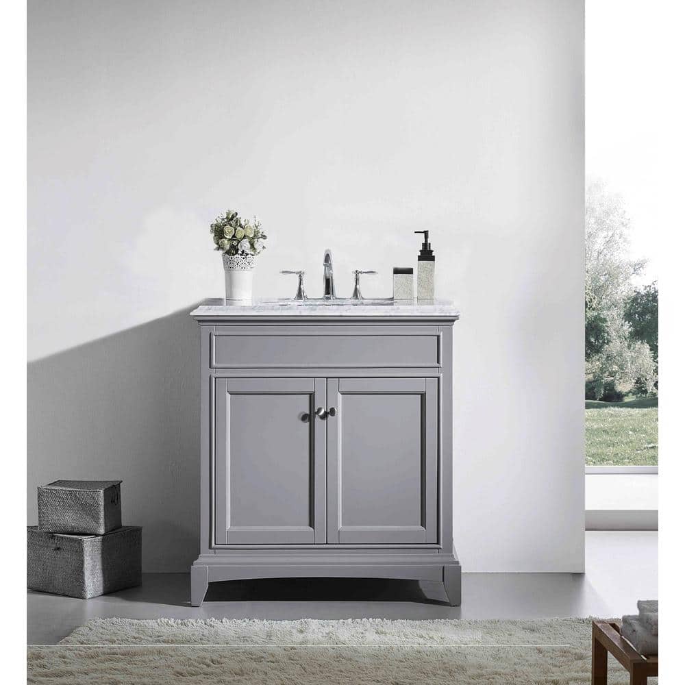 Eviva Elite Stamford 30 in. W x  in. D x 36 in. H Vanity in Gray with  Carrera Marble Top in White with White Basin EVVN709-30GR - The Home Depot
