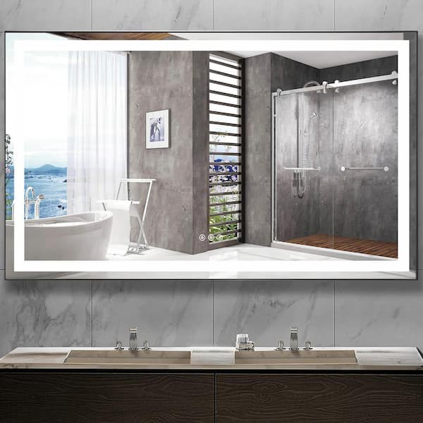 Andrea 60 in. W x 36 in. H Large Rectangular Metal Framed Dimmable AntiFog Wall Mount LED Light Bathroom Vanity Mirror in Black