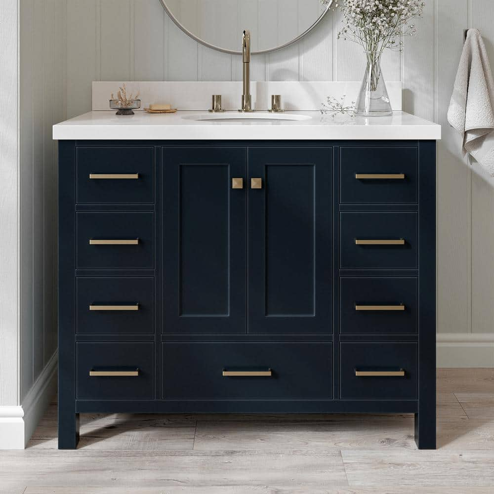 Cambridge 43 in. W x 22 in. D x 36 in. H Vanity in Midnight Blue with Pure White Quartz Top -  ARIEL, A043SWQOVOMNB