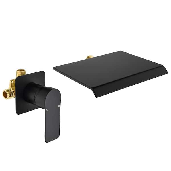 WATWAT Dowell 1 Handle Wall Mounted Faucet with Solid Brass Valve and Spot Resistant in Matte Black, 4 GPM Waterfall Flow