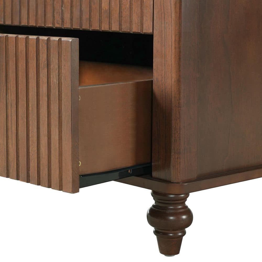 Alexa 3-Piece Walnut Finish Wood Frame King Size Bedroom Set Platform Bed and 2 Nightstands - thumbnail 7