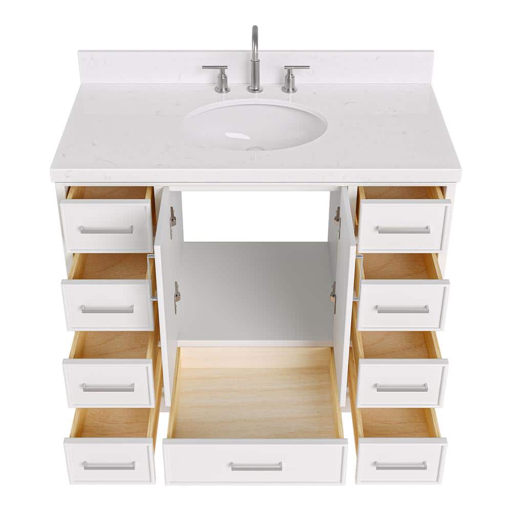 Stafford 42'' White Freestanding Single Bathroom Vanity with Marble Top