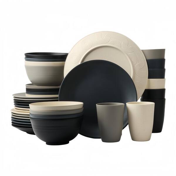 40-Piece Grey Stone Premium Wheat Straw Dinnerware Sets, Unbreakable Plates and Bowls Set Cups Sets, Service for 8
