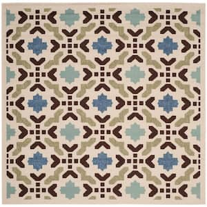 Veranda Cream/Aqua 7 ft. x 7 ft. Square Floral Indoor/Outdoor Patio  Area Rug